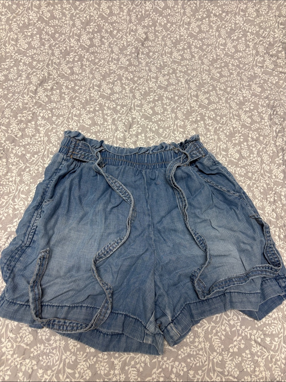 Knox Rose Light Blue Washed Drawstring Jean Shorts